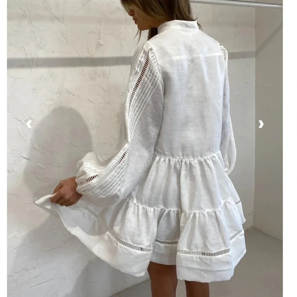 Shona Joy Joia Linen Blend Mini Dress Ivory NWT US 4 - Picture 6 of 9